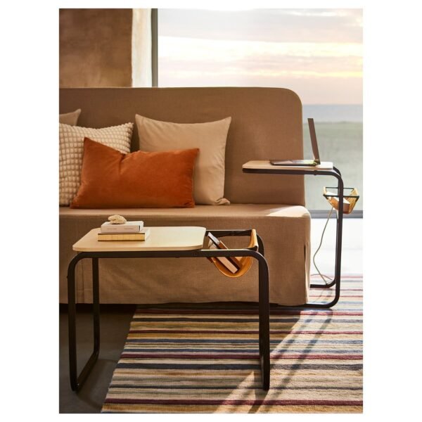 Side Table Anthracite Birch Effect Dark Yellow 53×50 cm