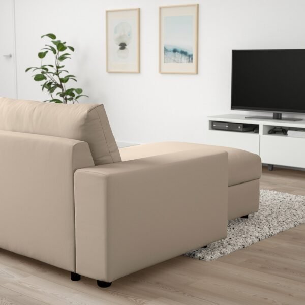 3 Seat Sofa with Chaise Longue Wide Armrests Beige