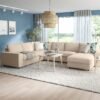 Corner Sofa 5 Seat with Chaise Longue Wide Armrests Beige
